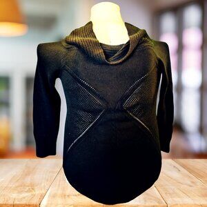 Ashley Stewart Black Cowl Neck Sweater Size 18/20 Plus Mesh Knit Long Sleeve